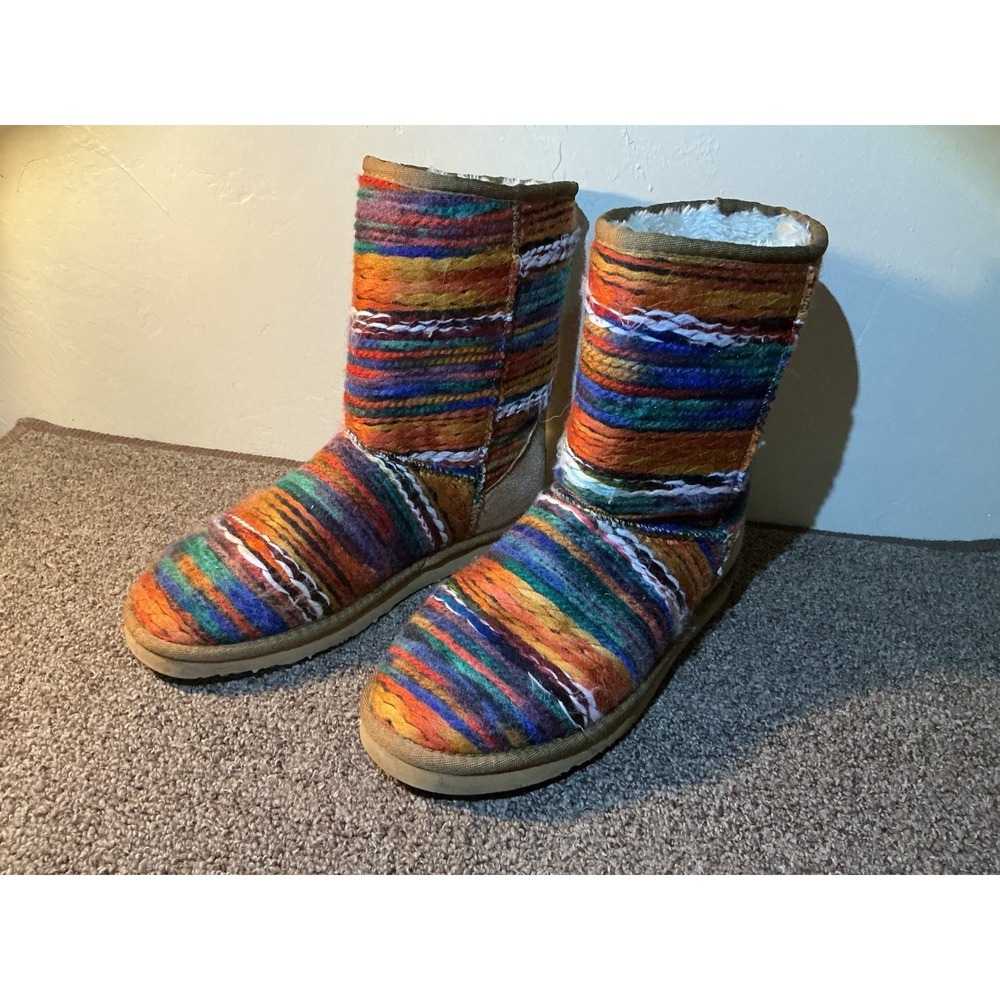 Lamo Women's Juarez Boot Wool Aztec Print 7.5 Suede Wood Faux Shearling READ